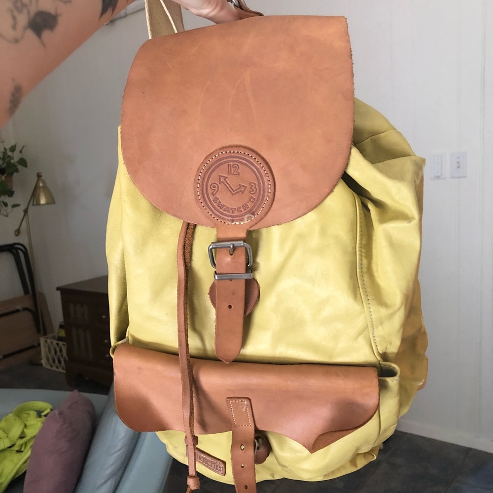 Vintage rare Swatch Brand Yellow Leather BackPack
